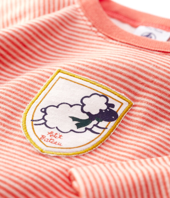 Baby-T-Shirt aus Wolle und Baumwolle. orange OURSIN/weiss MARSHMALLOW