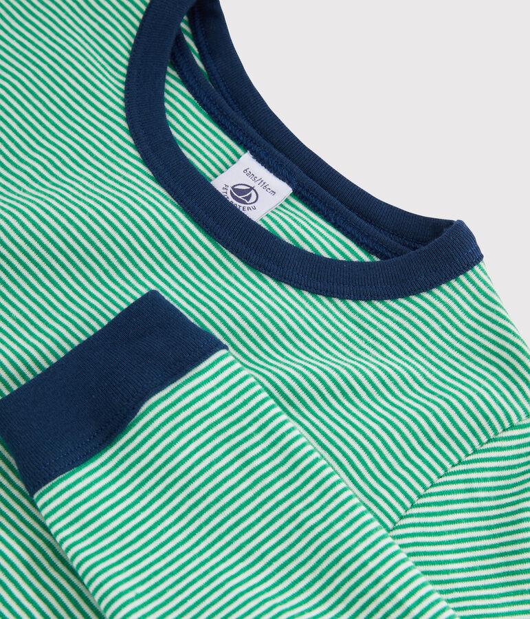 Kinderpyjama aus Rippstrick mit gr&uuml;nen Ringelstreifen f&uuml;r Jungen gr&uuml;n/weiss