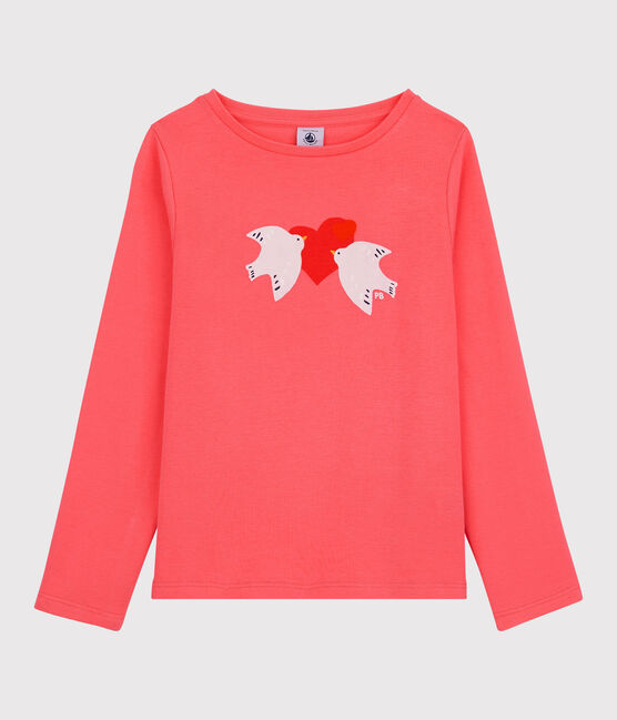 Langärmeliges Kinder-T-Shirt aus Baumwolle für Mädchen orange PEACHY