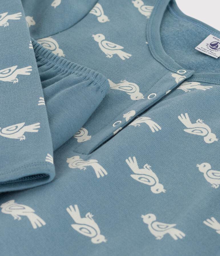 Kinder-Nachthemd und -Leggings aus Molton und Baumwolle mit Vogelmotiv f&uuml;r M&auml;dchen blau/weiss