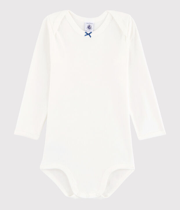 Lang&auml;rmeliger Baby-Body M&auml;dchen weiss/blau