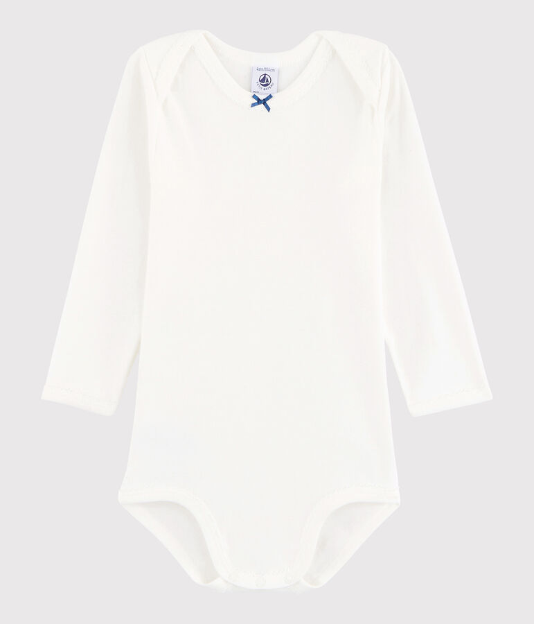 Lang&auml;rmeliger Baby-Body M&auml;dchen weiss/blau