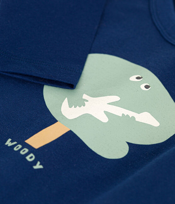 Langärmeliges Kinder-T-Shirt aus feinem Jersey für Jungen blau MEDIEVAL