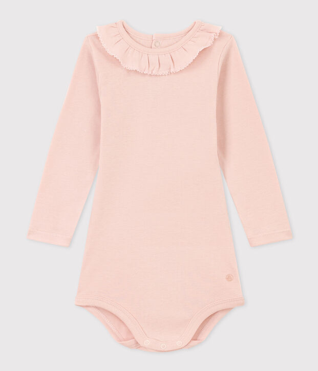Lang&auml;rmeliger Baby-Body aus Baumwolle mit R&uuml;schenkragen rosa