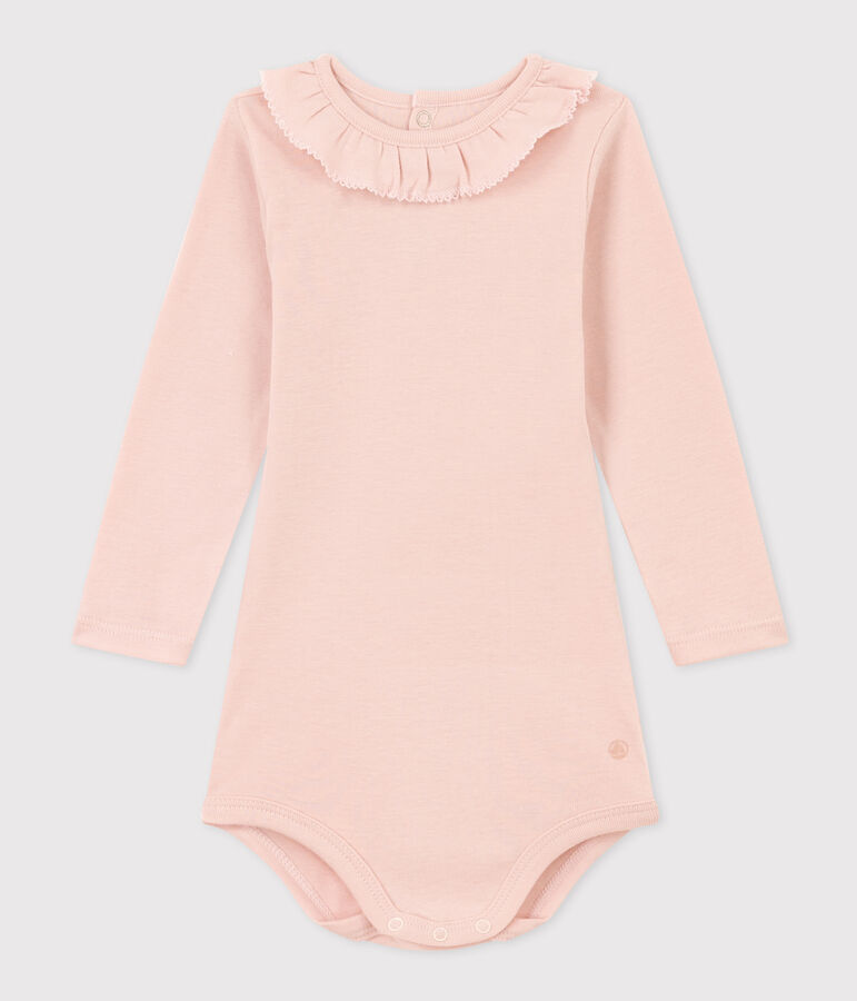 Lang&auml;rmeliger Baby-Body aus Baumwolle mit R&uuml;schenkragen rosa