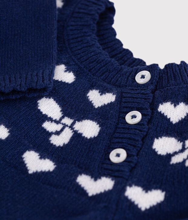 Baby-Pullover aus Wolle und Baumwolle mit Schleifenmotiv blau/naturfarben