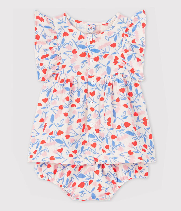 &Auml;rmelloses Baby-Kleid mit Bloomers f&uuml;r M&auml;dchen rosa/vielfarbig