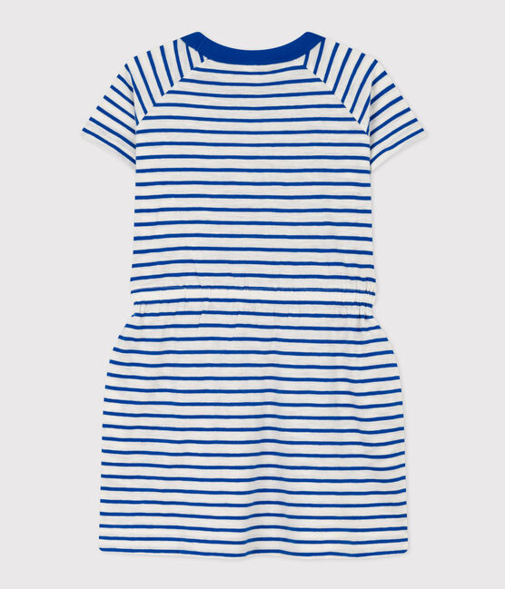 Gestreiftes Kinderkleid aus Flammgarn für Mädchen weiss MARSHMALLOW/blau PERSE