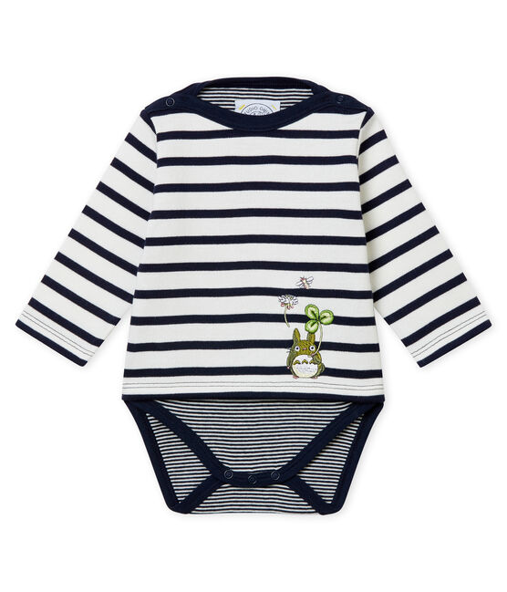 Klassischer Baby-Jungen-Streifenbody weiss MARSHMALLOW/blau SMOKING
