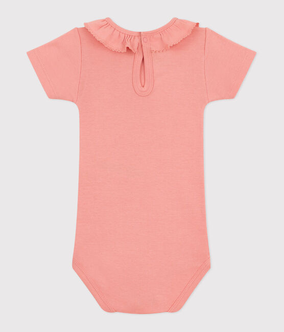 Kurzärmeliger Baby-Body aus einfarbiger Baumwolle orange ABRICOT