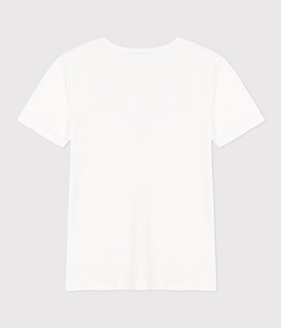 Kurzärmeliges Damen-T-Shirt L'ICONIQUE aus einfarbigem Rippstrick weiss ECUME