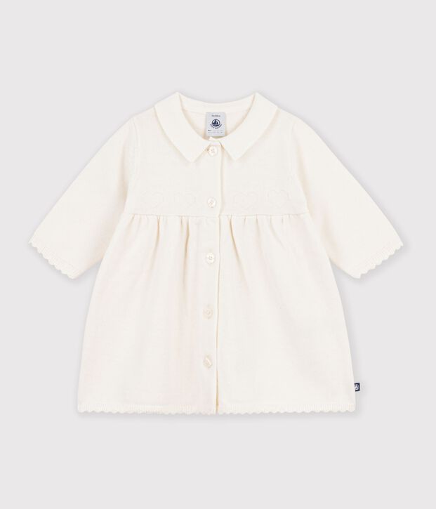 Baby-Kleid mit Kragen aus einfarbigem Strick. weiss