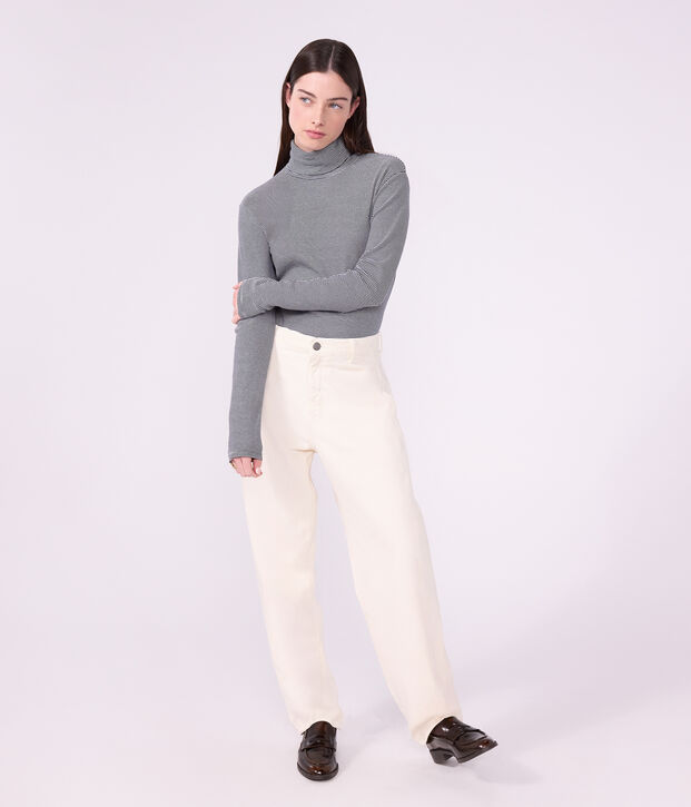 Damen-Rollkragenshirt L'Iconique aus Baumwolle blau/weiss