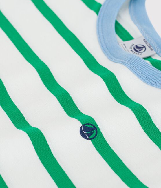 Kurzärmeliges Kinder-T-Shirt aus Baumwolle mit Streifen weiss MARSHMALLOW/ PRADO