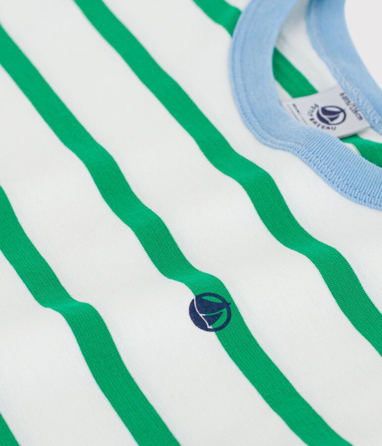 Kurz&auml;rmeliges Kinder-T-Shirt aus Baumwolle mit Streifen weiss/gr&uuml;n