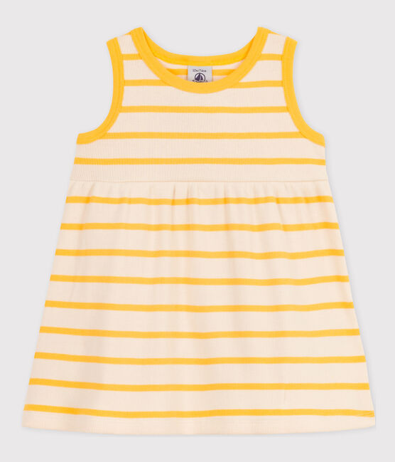 Ärmelloses gestreiftes Baby-Kleid aus Rippstrick gelb AVALANCHE/weiss DAISY