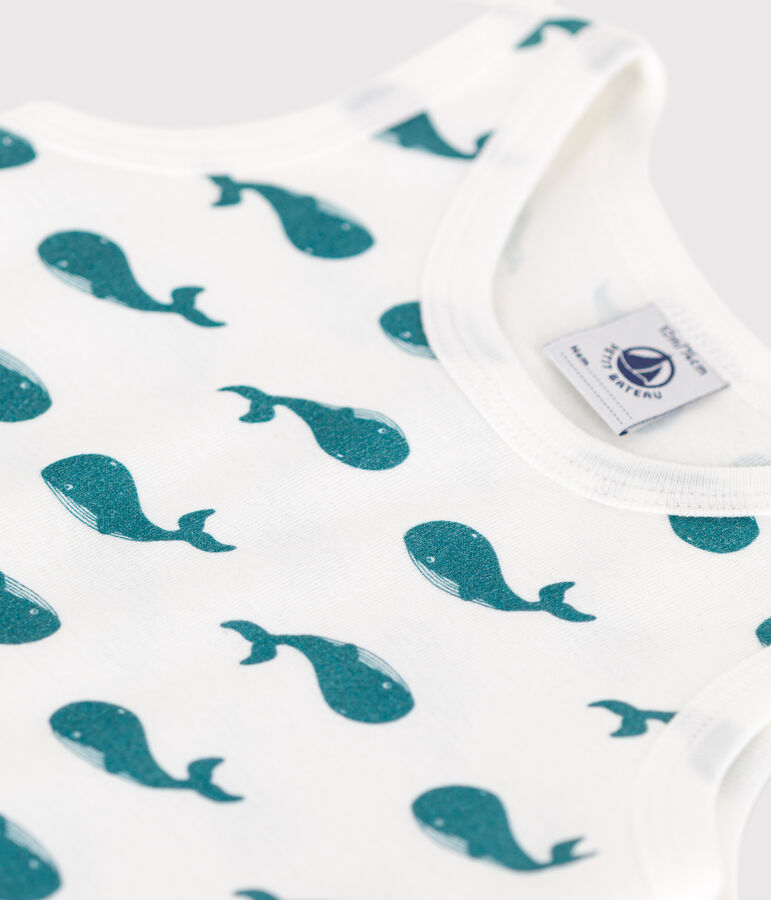 Baby-Kurzoverall aus Baumwolle mit Walen weiss/gr&uuml;n