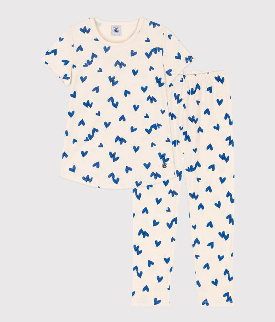 Kurzärmeliger Kinderpyjama aus Baumwolle für Mädchen weiss AVALANCHE/ MULTICO
