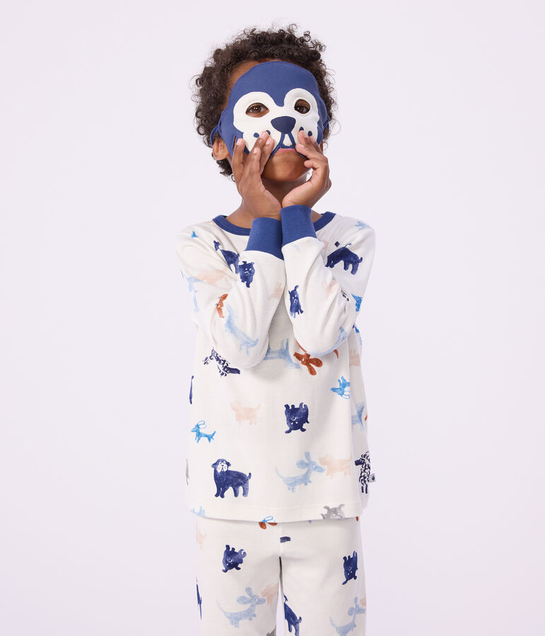 Kinder-Pyjama zum Verkleiden aus Baumwolle mit Hunde-Motiv weiss/vielfarbig