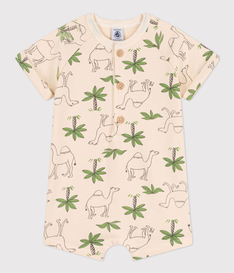 Baby-Kurzoverall aus bedrucktem Molton naturfarben/vielfarbig