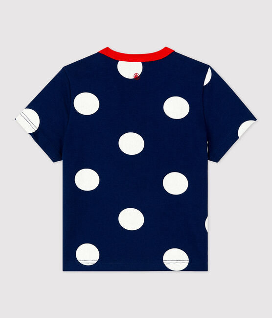 Kurzärmeliges Baby-T-Shirt aus Jersey mit Tupfenmuster blau MEDIEVAL/weiss MARSHMALLOW