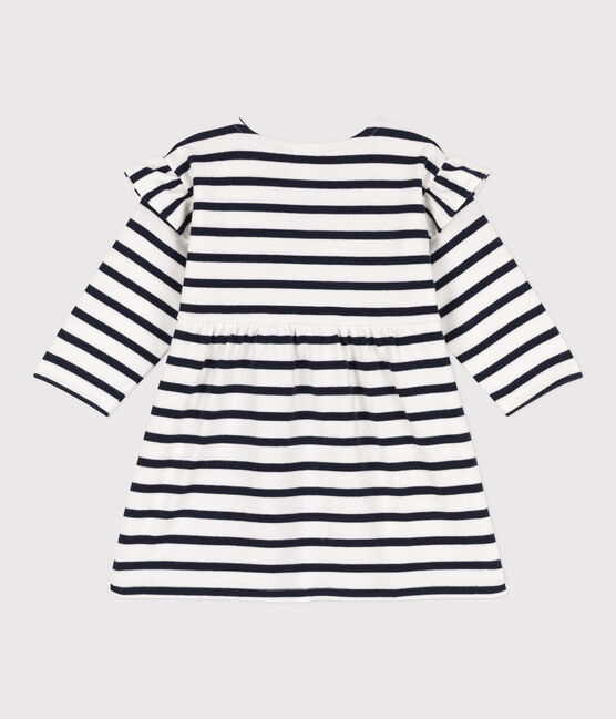 Langärmeliges Babykleid aus dichtem Jersey für Mädchen weiss MARSHMALLOW/blau SMOKING
