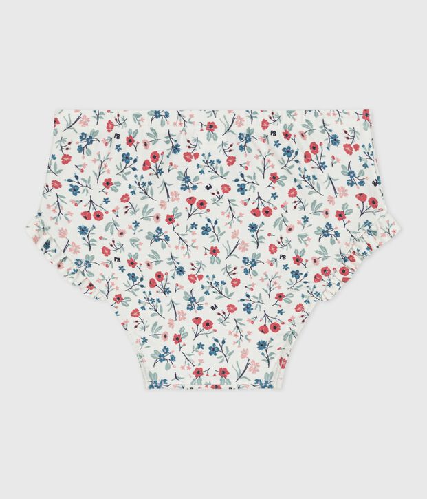 Baby-Badehose mit R&uuml;schen und Blumenmuster weiss/vielfarbig
