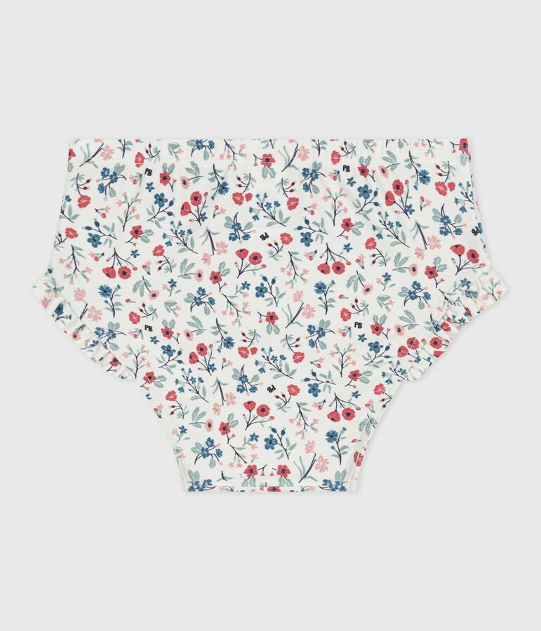 Baby-Badehose mit R&uuml;schen und Blumenmuster weiss/vielfarbig