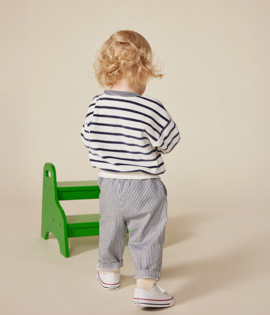 Baby-Sweatshirt aus Bouclette-Samt weiss MARSHMALLOW/blau SMOKING