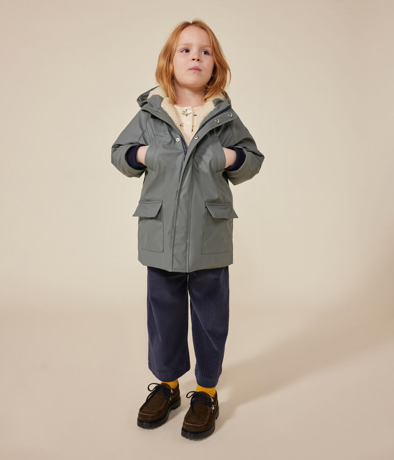 Warme Kinder-Regenjacke aus Sherpa f&uuml;r M&auml;dchen und Jungen gr&uuml;n THUYA