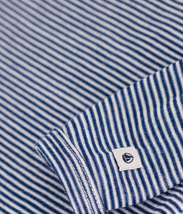 LANG&Auml;RMELIGER GESTREIFTER BABY-BODY AUS WOLLE UND BAUMWOLLE blau/weiss