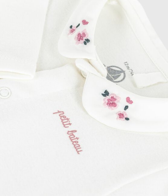 Baby-Body mit besticktem Kragen und Schriftzug an der Brust weiss MARSHMALLOW/rosa CHARME