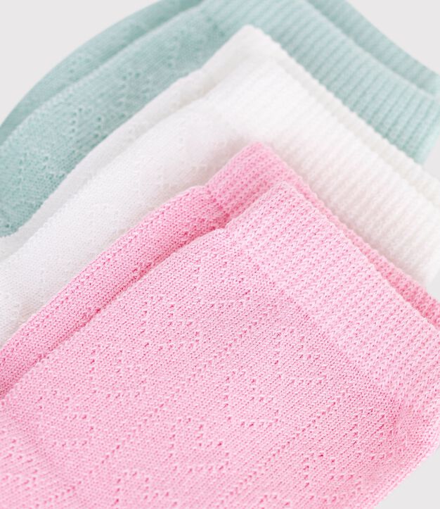 3er-Set Baby-Socken aus Baumwolle mit Herz-Lochstickerei vielfarbig