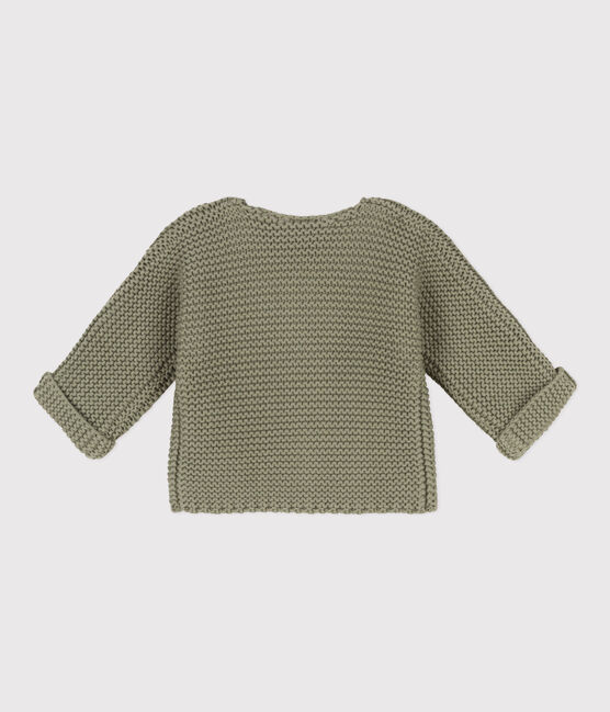 Baby-Cardigan kraus rechts gestrickt aus Baumwolle grün MARECAGE