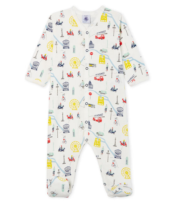 Baby-Strampler aus Rippstrick für Jungen weiss MARSHMALLOW/weiss MULTICO