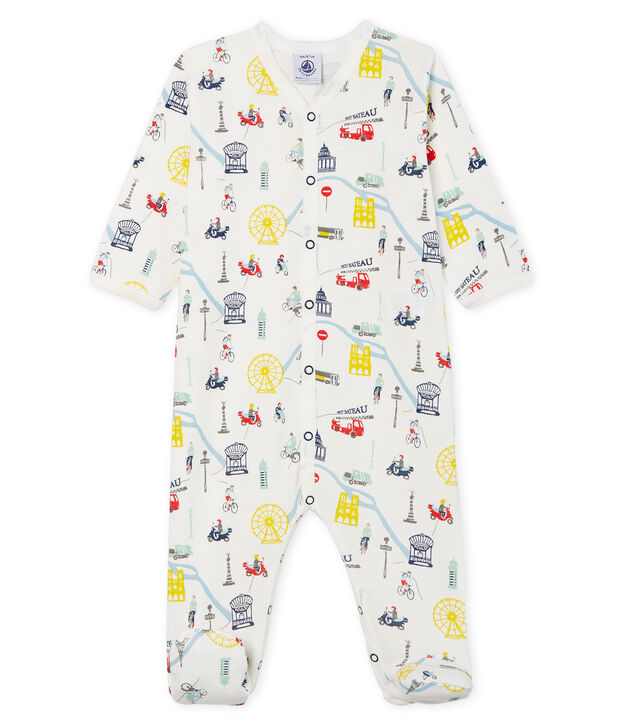 Baby-Strampler aus Rippstrick f&uuml;r Jungen weiss/vielfarbig