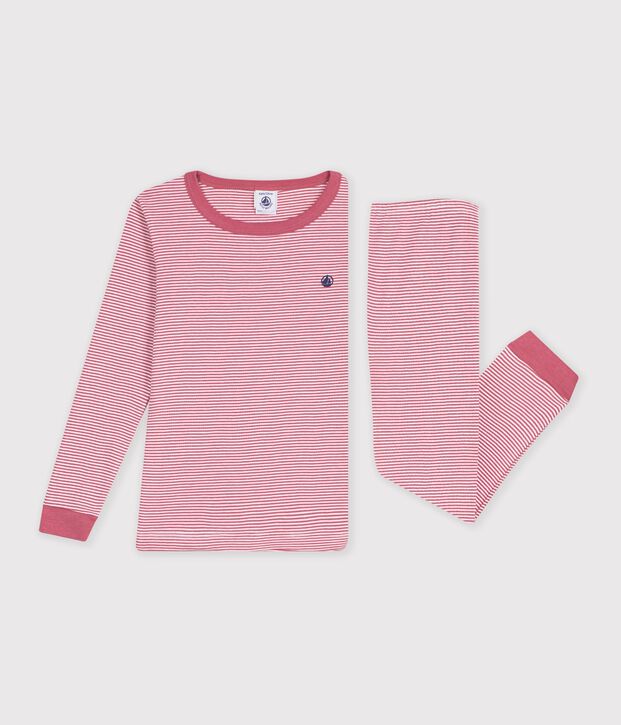 Eng anliegender Kinder-Pyjama aus Baumwolle mit Streifen rosa/weiss