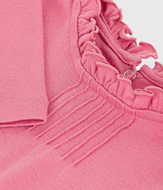 Lang&auml;rmeliges einfarbige Kinder-T-Shirt mit Kragen rosa
