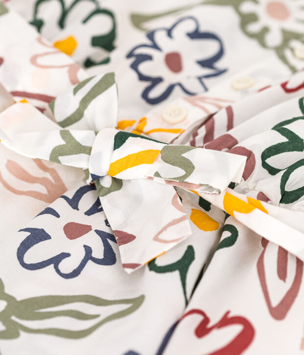 &Auml;rmelloses gemustertes Kinder-Kleid aus Popeline f&uuml;r M&auml;dchen weiss/vielfarbig