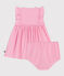 Ärmelloses Baby-Kleid aus leichter Baumwolle und Bloomer mit Vichy-Muster weiss ECUME/ PETAL