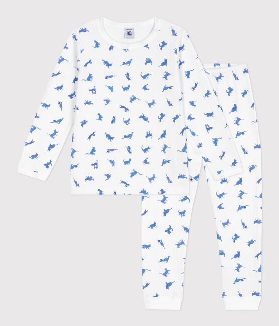 Kinder-Pyjama aus Baumwolle mit Katzenmotiv weiss MARSHMALLOW/weiss MULTICO