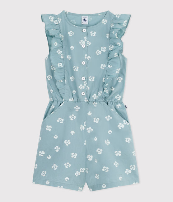 Ärmelloser Kinder-Overall mit Blumenmuster blau PAUL/weiss MARSHMALLOW