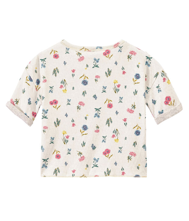 Bedrucktes M&auml;dchen-T-Shirt aus gedoppelten Jersey weiss/vielfarbig