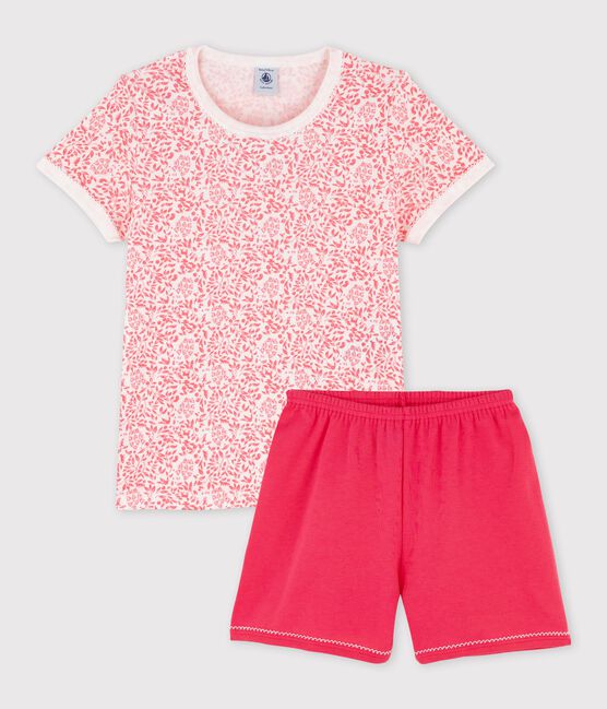 Kinder-Kurzpyjama aus Baumwolle mit rosa Blumenmotiv für Mädchen weiss MARSHMALLOW/rosa GRETEL