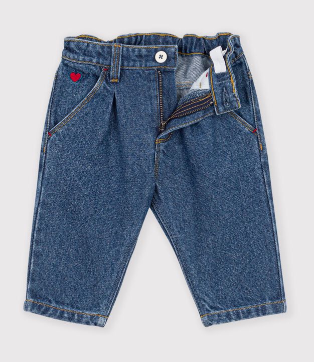Baby-Hose aus einfarbigem Denim mit Herzstickerei blau
