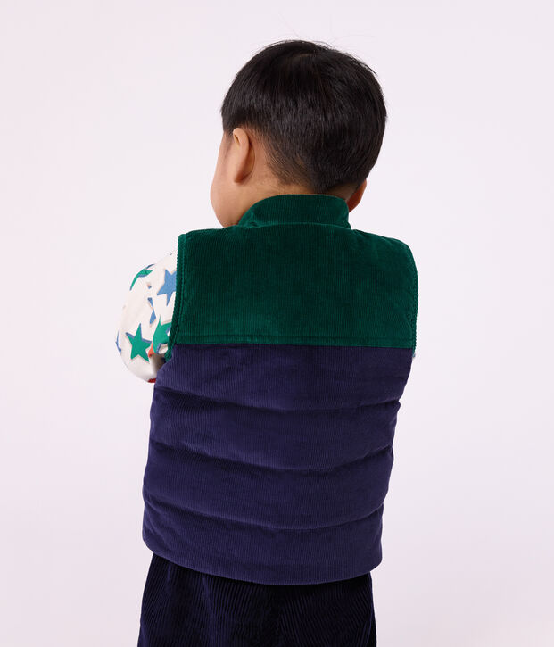&Auml;rmellose Baby-Winterjacke aus Feincord und Sherpa zum Wenden blau/vielfarbig