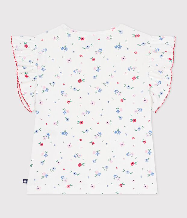 Kurz&auml;rmeliges Kinder-T-Shirts aus Baumwolle mit Blumenmuster weiss/vielfarbig