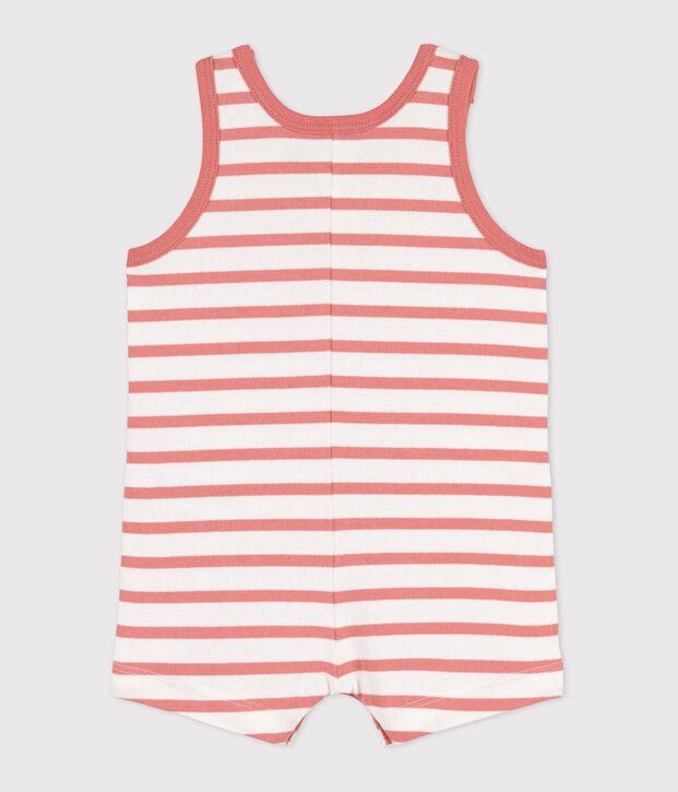 Baby-Kurzoverall aus dickem Jersey weiss/rosa