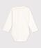 Lang&auml;rmeliger Baby-Body aus einfarbiger Baumwolle mit besticktem Kragen. rosa/rosa