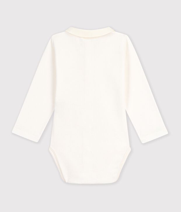 Lang&auml;rmeliger Baby-Body aus einfarbiger Baumwolle mit besticktem Kragen. rosa/rosa